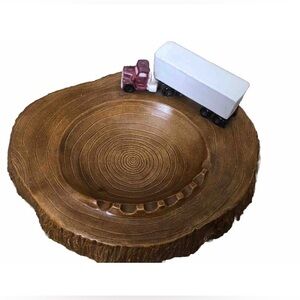 ARNELS Ash Tray Vintage Ceramic Semi Truck Wood Log Smoking Plate Man Cave 11” D